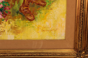 Karin Schaefers Signed Painting Titled 'Children Holding Flowers in a Field signiture (6719823872157)