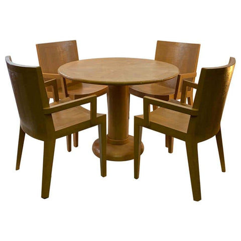 Karl Springer Modern Round Table and Armchairs in Faux Lizard Embossed Leather