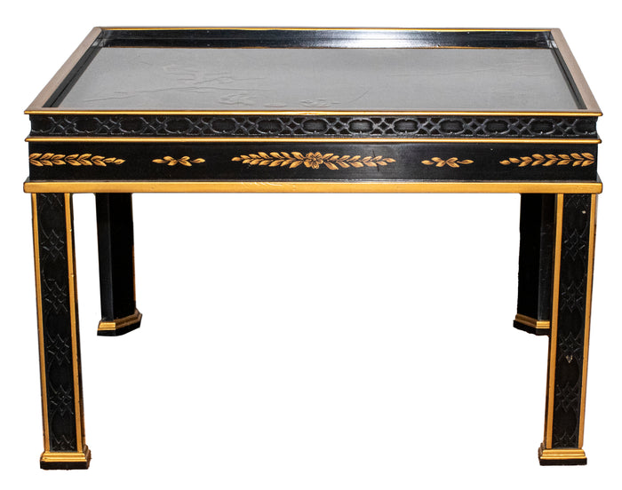Small chinoiserie black and gold coffee table.