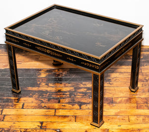 Small chinoiserie black and gold coffee table. (7220249428125)