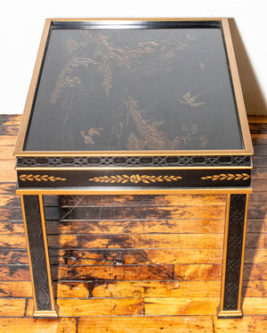 Small chinoiserie black and gold coffee table. (7220249428125)