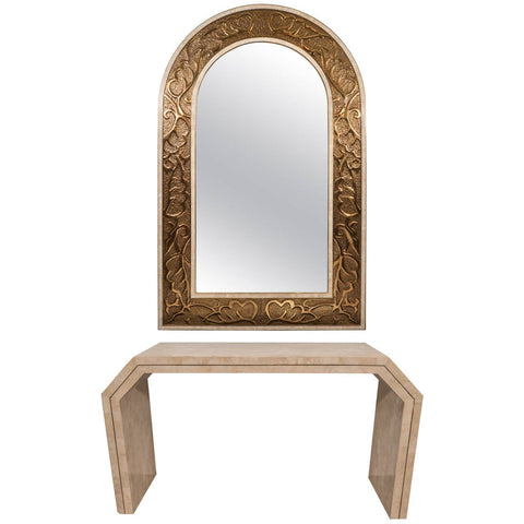 Post-Modern Arched Bronze Mirror with Maitland-Smith Marble Console