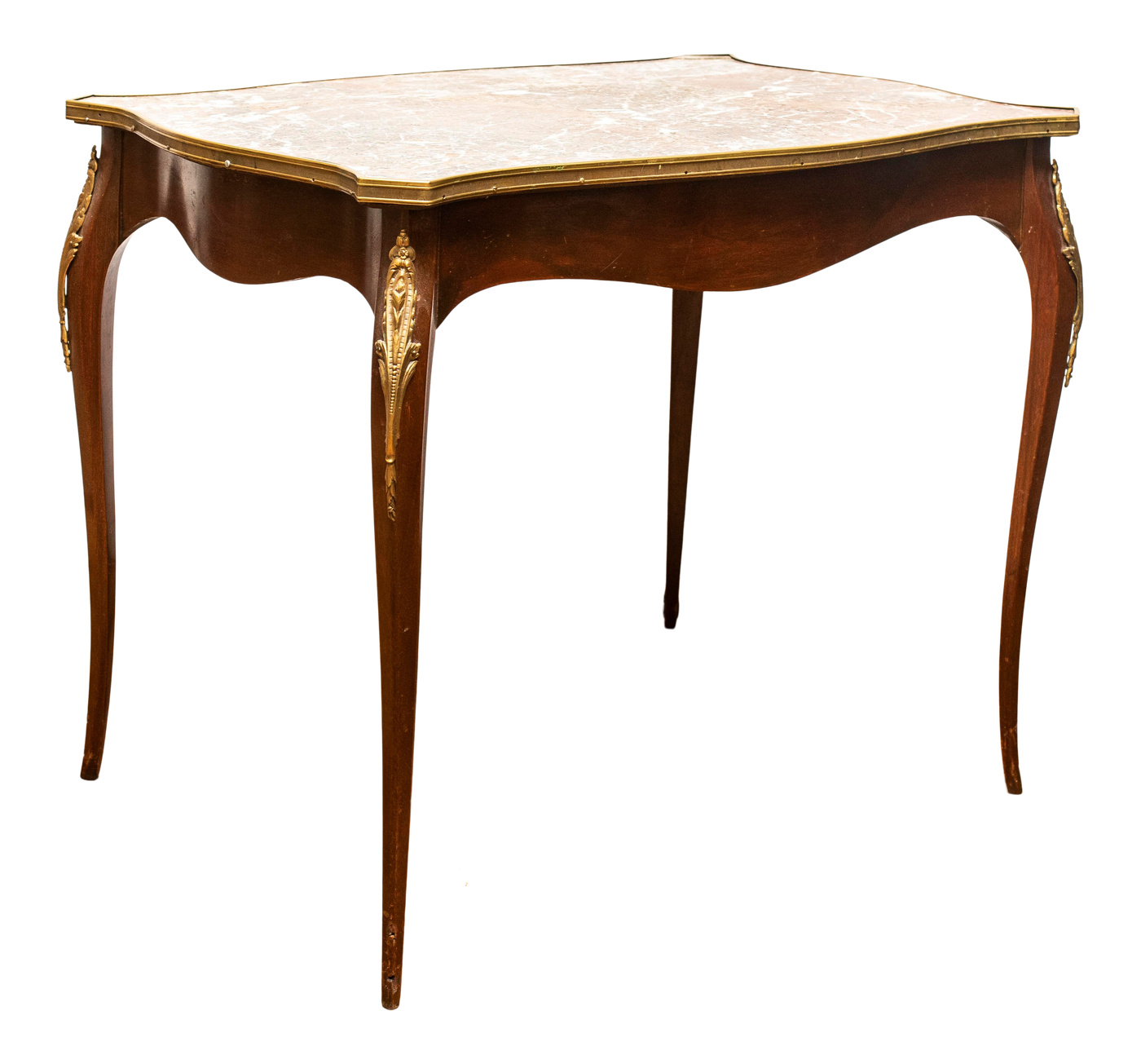 Louis XV-Style Ormolu-Mounted Mahogany and Marble-Top Side Table