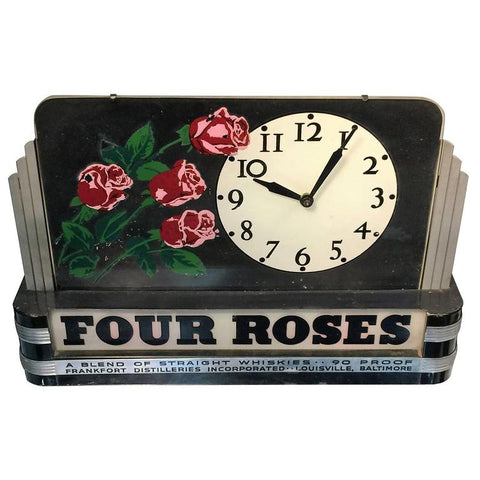 Art Deco Illuminated Four Roses Advertising Clock