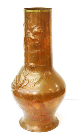 Ludwig Vierthaler German Jugendstil Lizard & Dragonfly Repousse Copper Vase (6719979094173)