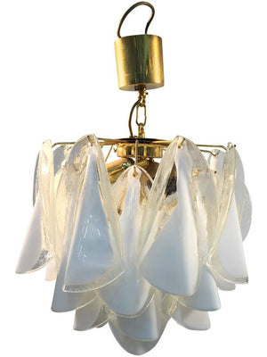 Mid-Century Modern Mazzega Murano Chandelier with Clear and White Glass Petals (6719989711005)