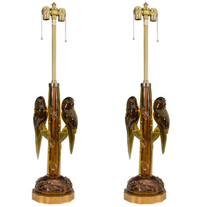 Alfredo Barbini Amber Colored Murano Glass Parrot Lamps (6719827050653)