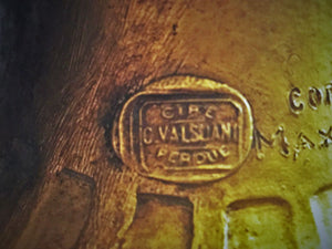 Max Blondat "L'amour non partage" Art Nouveau Gilt Bronze Timepiece Signed and Dated 1914 stamp detail (6719767445661)