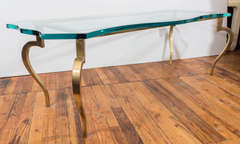 Circa 1940's Hollywood Regency Brass and Glass Coffee and Cocktail Table (6719628378269)