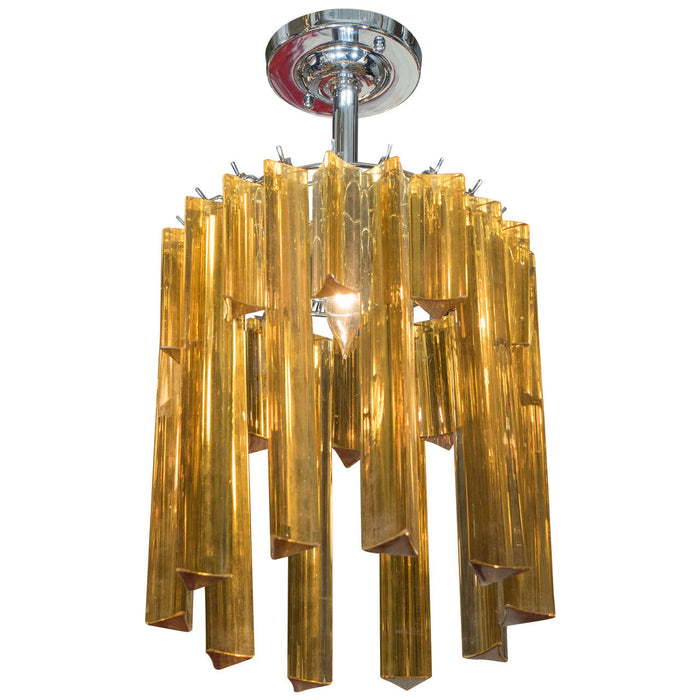 Mid-century Italian Staggered Amber Prisms Chandelier in the Style of Venini