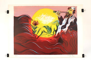 Meyer Lazar Lithograph "Orthodox Man with Sun and Red Wave" Signed and Numbered (6719765381277)