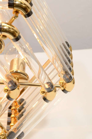 Mid-Century Modern Brass and Tubular Glass Chandelier (6719988498589)