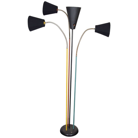 Mid-Century Modern Greta Grossman Adjustable Floor Lamp with Three Lights and Torchiere
