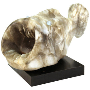 Mid-Century Modern Blowfish Sculpture in White Stone with Glass Marble Eyes Main Image (6719865389213)