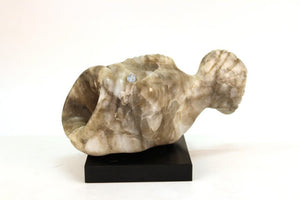 Mid-Century Modern Blowfish Sculpture in White Stone with Glass Marble Eyes Side View (6719865389213)