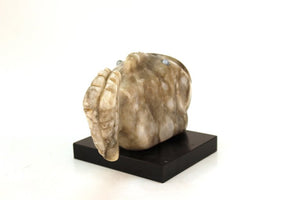 Mid-Century Modern Blowfish Sculpture in White Stone with Glass Marble Eyes behind view (6719865389213)