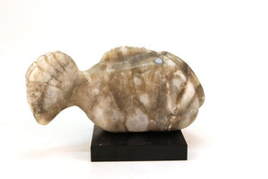 Mid-Century Modern Blowfish Sculpture in White Stone with Glass Marble Eyes right side view (6719865389213)