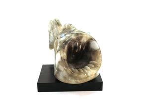 Mid-Century Modern Blowfish Sculpture in White Stone with Glass Marble Eyes mouth view (6719865389213)