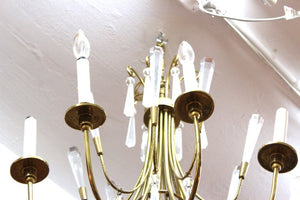 Mid-Century Modern European Brass Chandelier with Crystal Pendants (6719950389405)