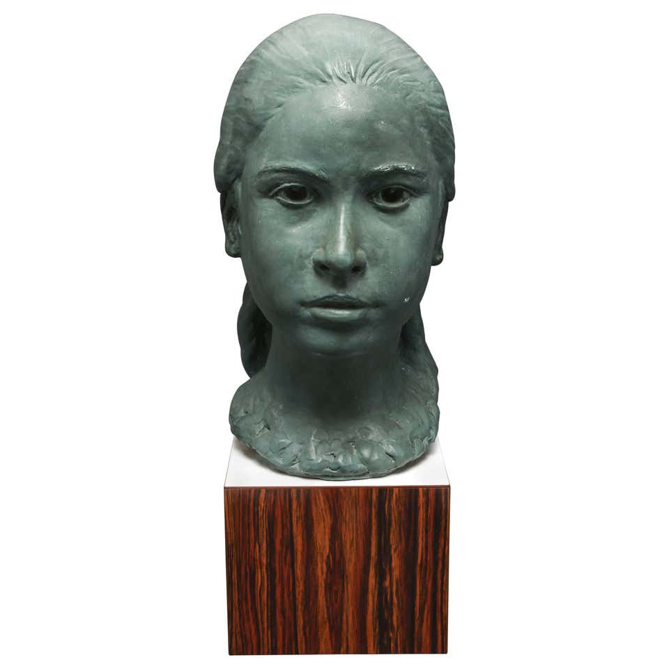 Mid-Century Modern Sculpture Bust of a Young Girl-NYShowplace