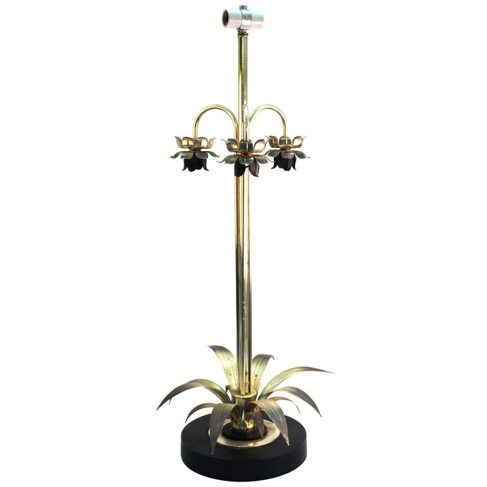Mid-Century Modern Table Lamp with Metal Leaves and Flowers