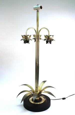 Mid-Century Modern Table Lamp with Metal Leaves and Flowers side (6719926206621)