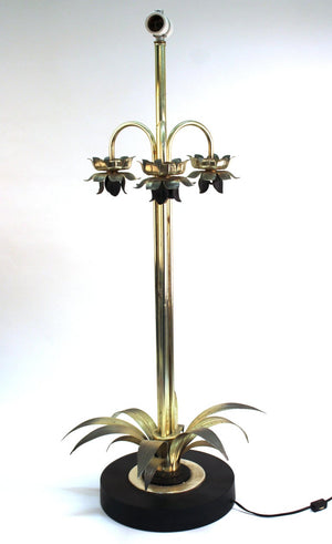 Mid-Century Modern Table Lamp with Metal Leaves and Flowers back  (6719926206621)
