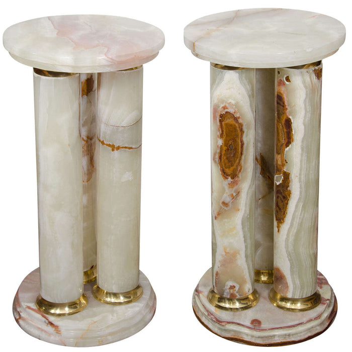 Mid-Century Pair of Onyx and Brass Pedestals