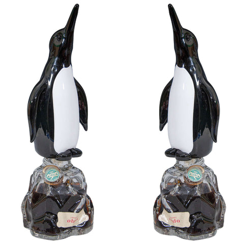Girolamo Luxardo Italian Mid-Century Pair of Penguin Shaped Murano Glass Bottles