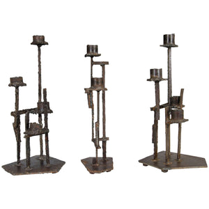 Paul Evans Brutalist Set of Three, Welded Steel Candlesticks (6719990890653)