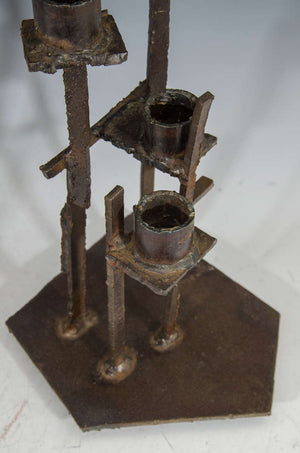 Paul Evans Brutalist Set of Three, Welded Steel Candlesticks (6719990890653)