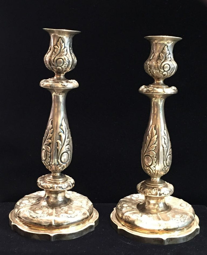 Imperial Russian Repoussé Candlesticks in Silver