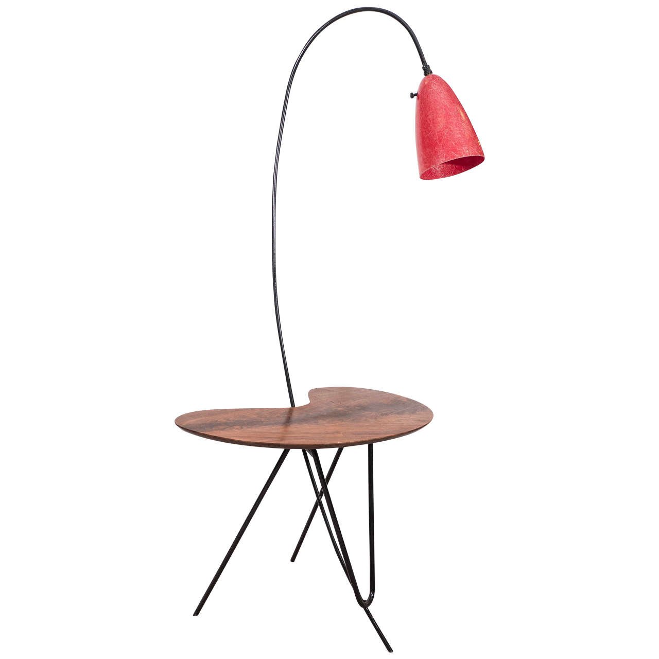 Mid-Century Modern Floor Lamp with Table in the Style of Greta