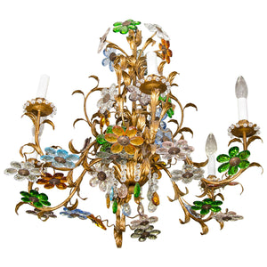 Italian Hollywood Regency Chandelier with Multicolored Crystal Flower Clusters (6720033947805)
