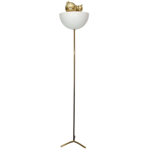 Mid-Century Modern Brass Torchiere Floor Lamp in the Manner of Angelo Lelli