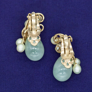 Ming's Pendant, Necklace and Earrings Set in Gold with Jade and Pearl  Back of Earrings (6719963758749)