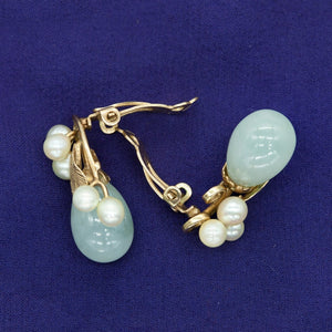 Ming's Pendant, Necklace and Earrings Set in Gold with Jade and Pearl Earrings Open (6719963758749)