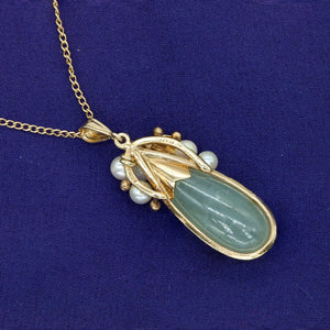 Ming's Pendant, Necklace and Earrings Set in Gold with Jade and Pearl Back of Pendant (6719963758749)