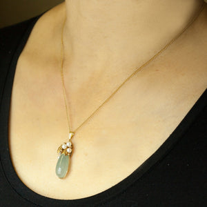 Ming's Pendant, Necklace and Earrings Set in Gold with Jade and Pearl Necklace On (6719963758749)