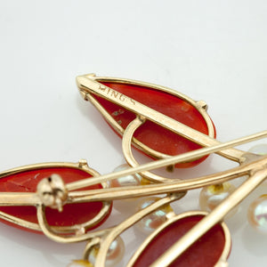 Ming's Brooch in 14K Yellow Gold with Coral and Pearls Back Detail (6719771508893)
