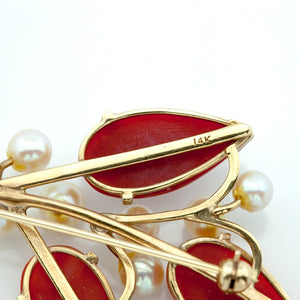 Ming's Brooch in 14K Yellow Gold with Coral and Pearls  Back Detail 2 (6719771508893)