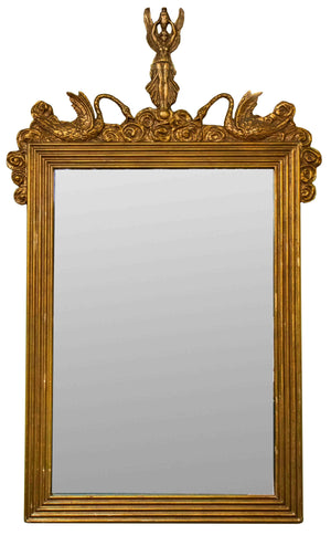 Gilded Wood Wall Mirror with Swan & Cloud Decoration (7297431994525)