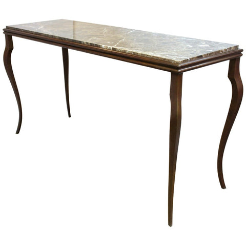 Modern Console Table with Cabriole Legs and Marble Top