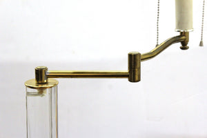 Modern Floor Lamp with Attached Side Table in Glass, Lucite and Brass arm  (6719870271645)