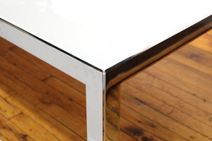 Modern Minimalist Chrome Cocktail Table with White Glass Top (6719944556701)
