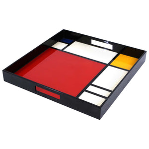 Modern Mondrian Style Lacquered Wood Serving Tray (6720061571229)