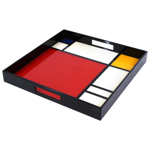 Modern Mondrian Style Lacquered Wood Serving Tray
