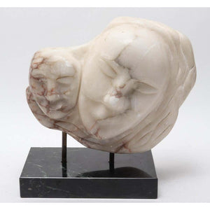Modern Mother & Child White Marble Sculpture front  (6719974867101)