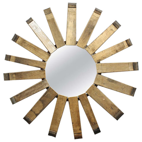 Modern Rustic Sunburst Wood Wall Mirror