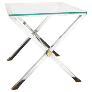 Modern Side Table with X-Base in Metal and Glass Top (6719933022365)